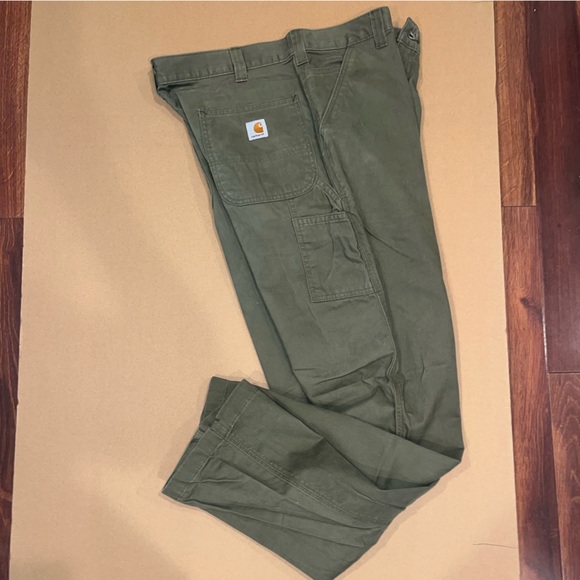 Mens Army Green Carhartt Carpenter Pants Size 38 x 34 Relaxed Fit - Picture 12 of 16